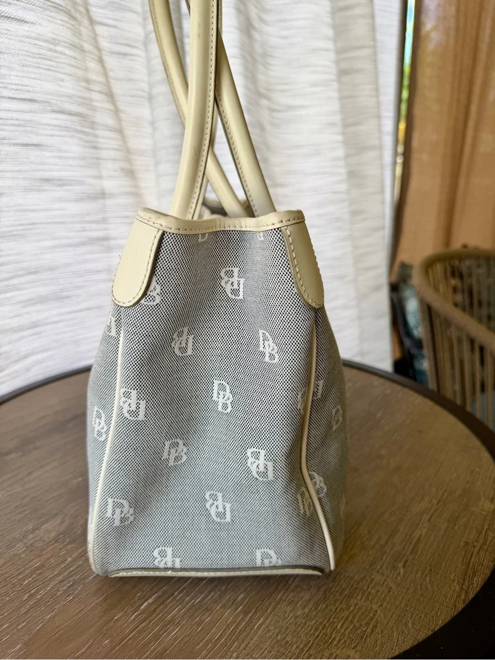Dooney & Bourke Cream and Gray Monogram Satchel Like New